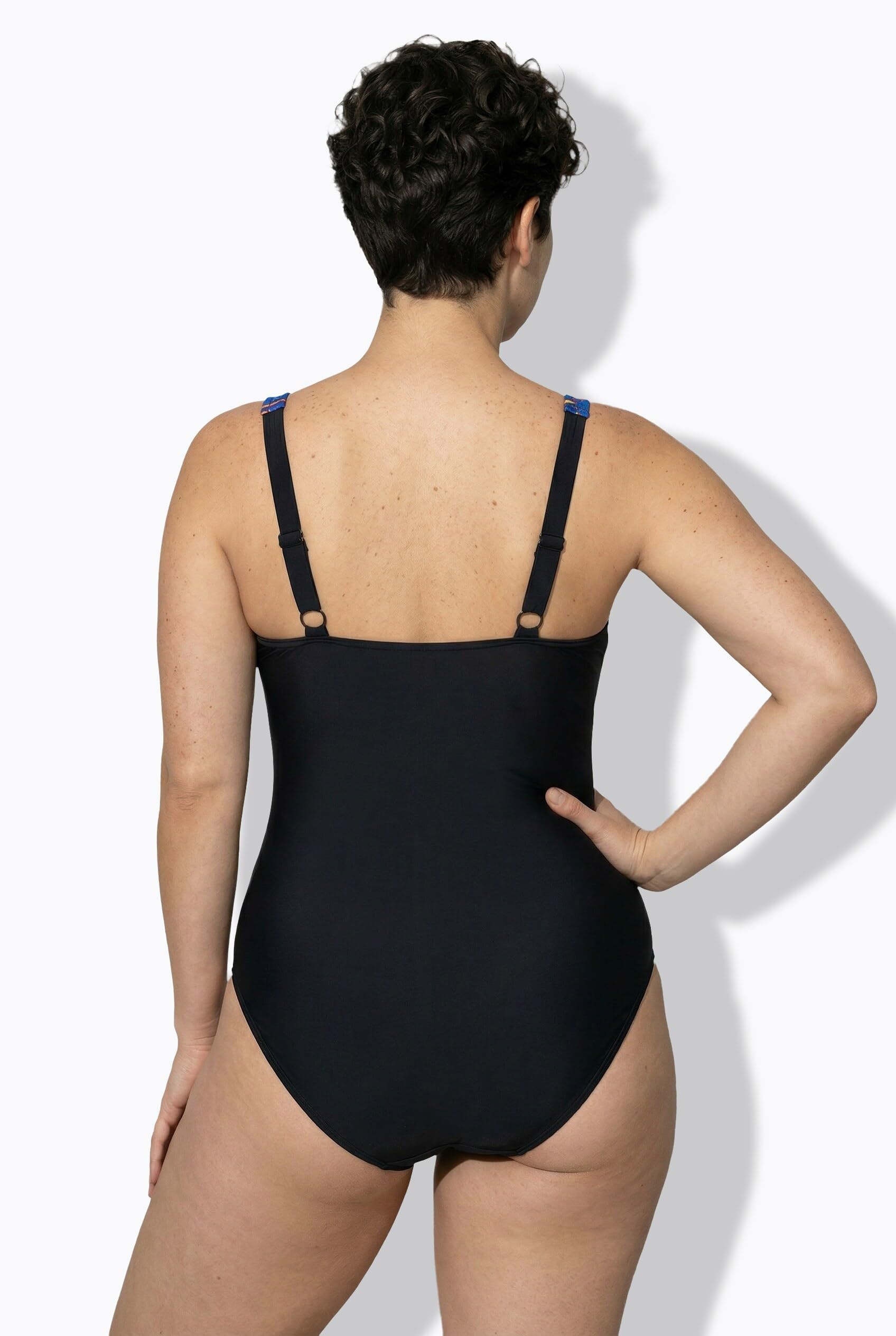 Ulla Popken Badeanzug, Karo, Softcups, Wickeloptik, Recycelt Costume da Bagno a Quadri, Coppe morbide, Effetto Avvolgente, Riciclato Donna