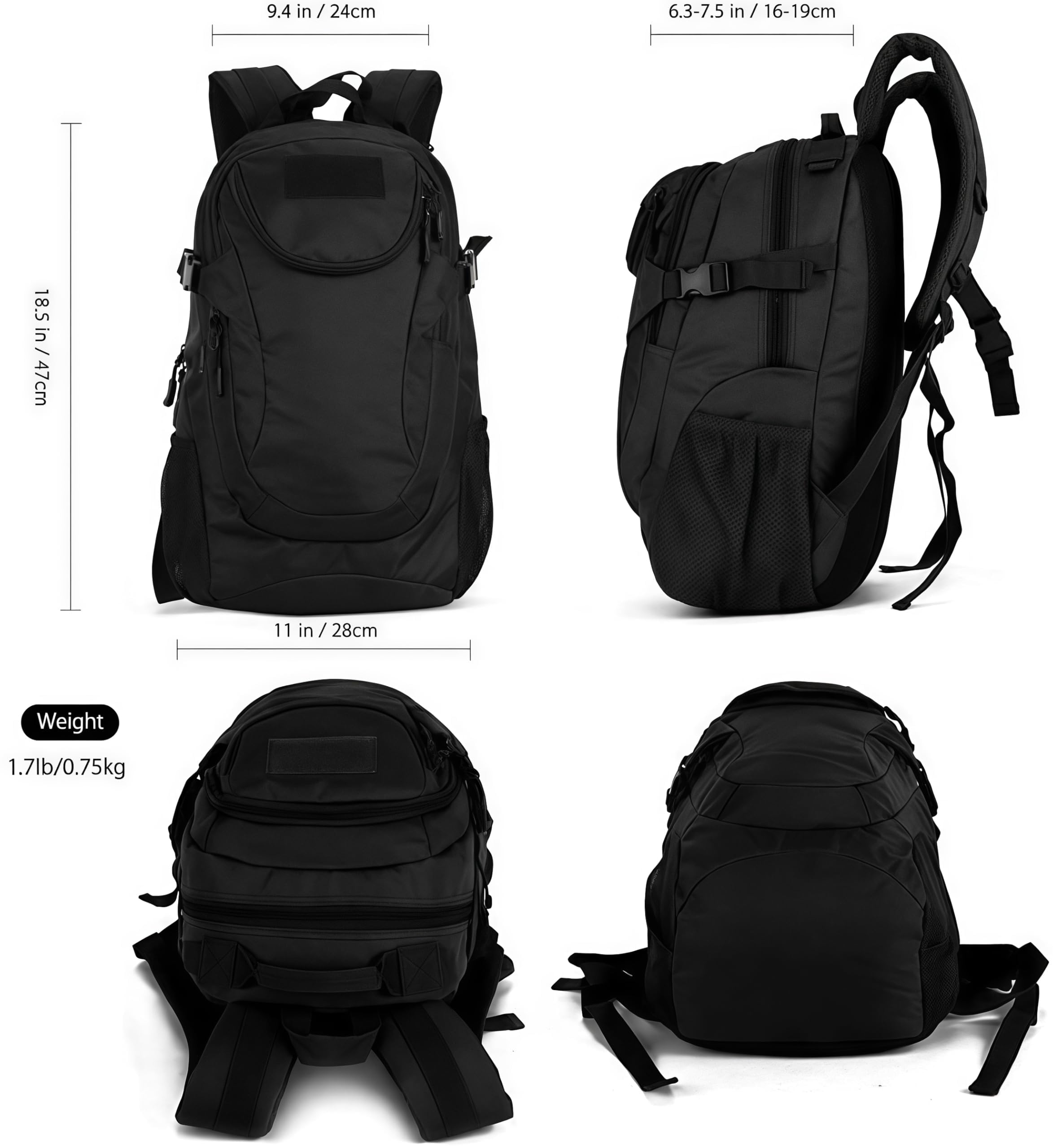 VINBAGGE Rucksack Molle Taktische Motorrad Wanderrucksack Outdoor Wasserdicht Trekkingrucksack 25L Campus Jagdrucksack Schulrucksack Jungen Daypack für Herren Damen Schwarz