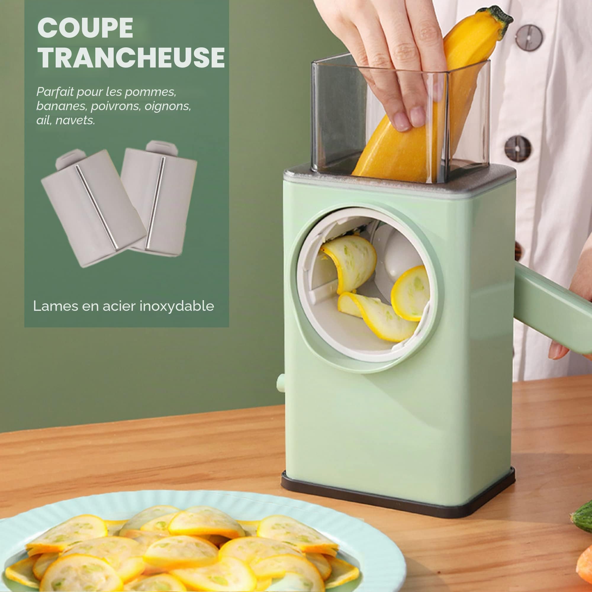 Râpe à Légumes 3 en 1. Mandoline de Cuisine Multifonctionnelle. Tambour Coupe-Légumes, 3 Lames en Acier Inoxydable. Râpe à Fromage, Hachoir à Pommes de Terre (Haché, Tranché, Julienne).