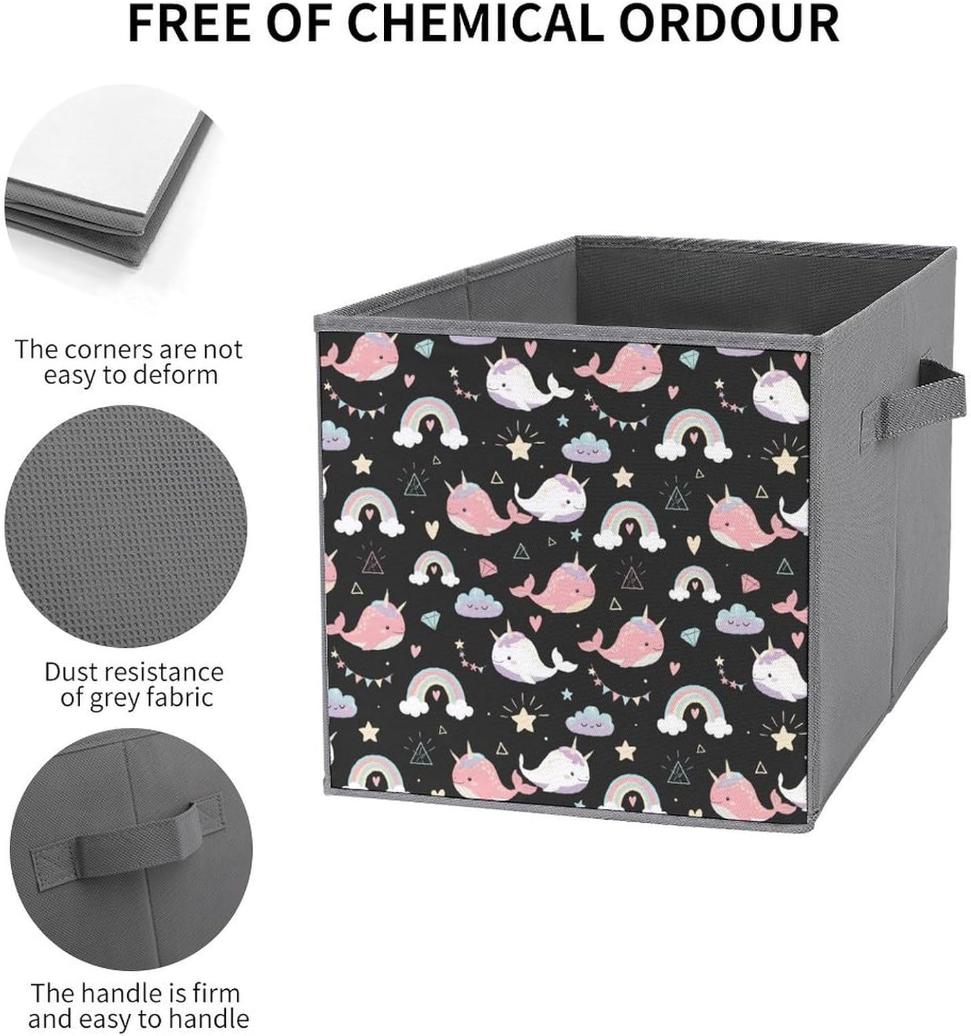 Functional Cube Organizer Bins, Narwhals, Foldable Storage Containers for Bedroom, Living Room, Practical Storage Idea