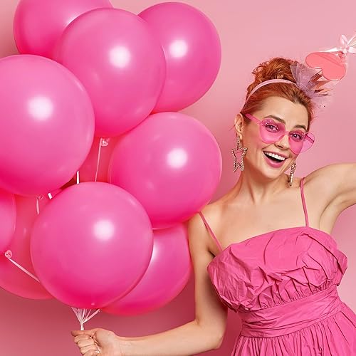 Miniatura 4 de RUBFAC Globos de color rosa intenso, 50 globos magenta de 12 pulgadas y cinta, globos de látex grueso rosa oscuro para el día de San Valentín,