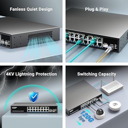 Miniatura 6 de Interruptor Ethernet de 5 puertos 10G no administrado, con 5 puertos Base-T RJ45 de 10 Gb, interruptor de red NICGIGA de 10 Gbps fácil para NAS 10G,