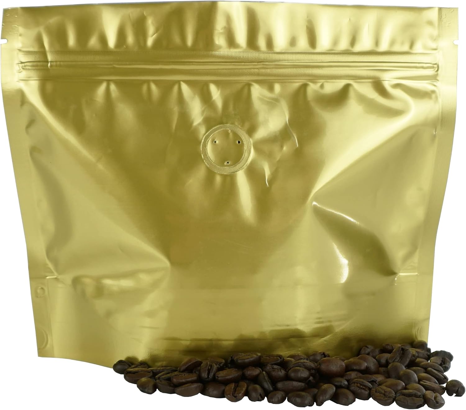 QQ Studio 50 Resealable Coffee Bags with Degassing Valve, 6 oz / 170 gm Stand Up Zipper Seal Bags for Roasted Coffee Beans and Ground Coffee Storage (Gold)