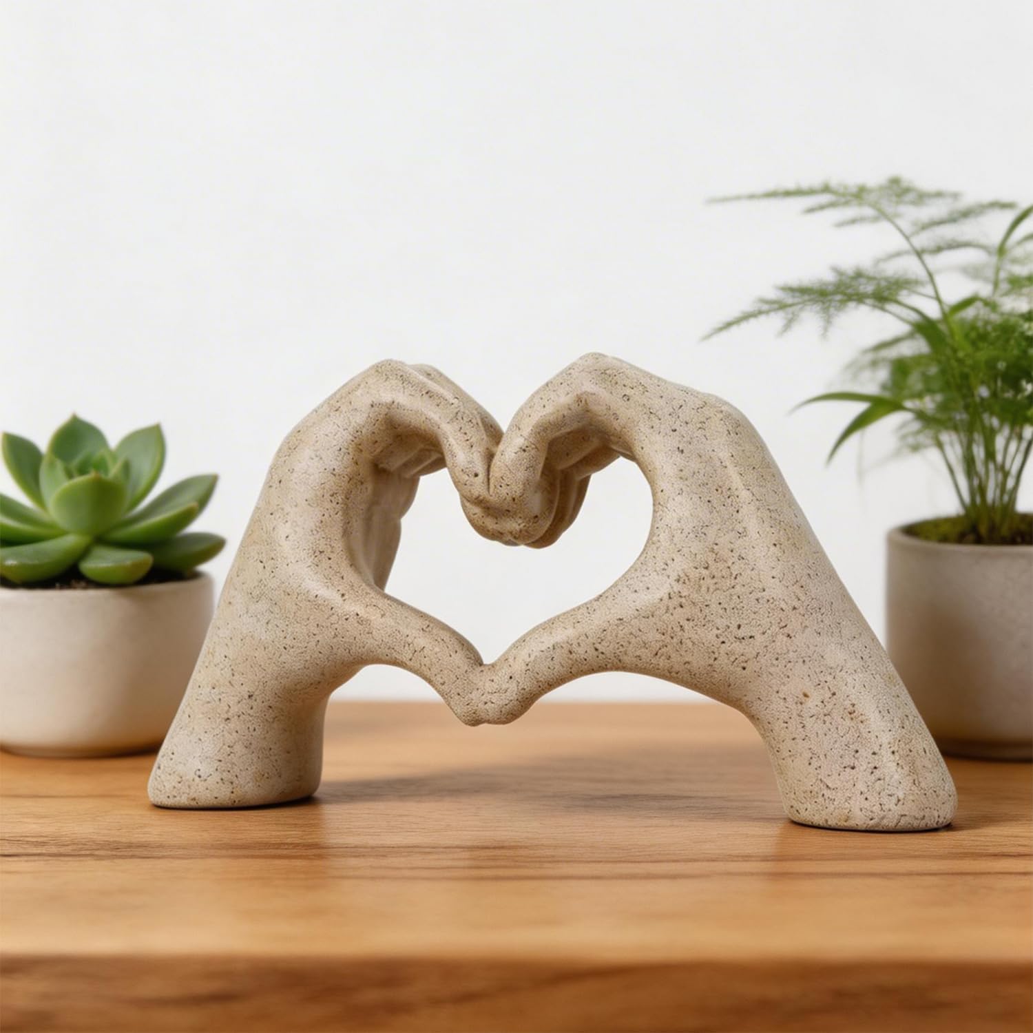 Heart Hand Sculpture Home Decor Love Heart Gesture Figurine Aesthetics for Room Shelf Coffee Table Dining Table Centerpiece Birthday Gifts and Memorial Gifts for Women Girlfriend Girls Mom (Sandstone)