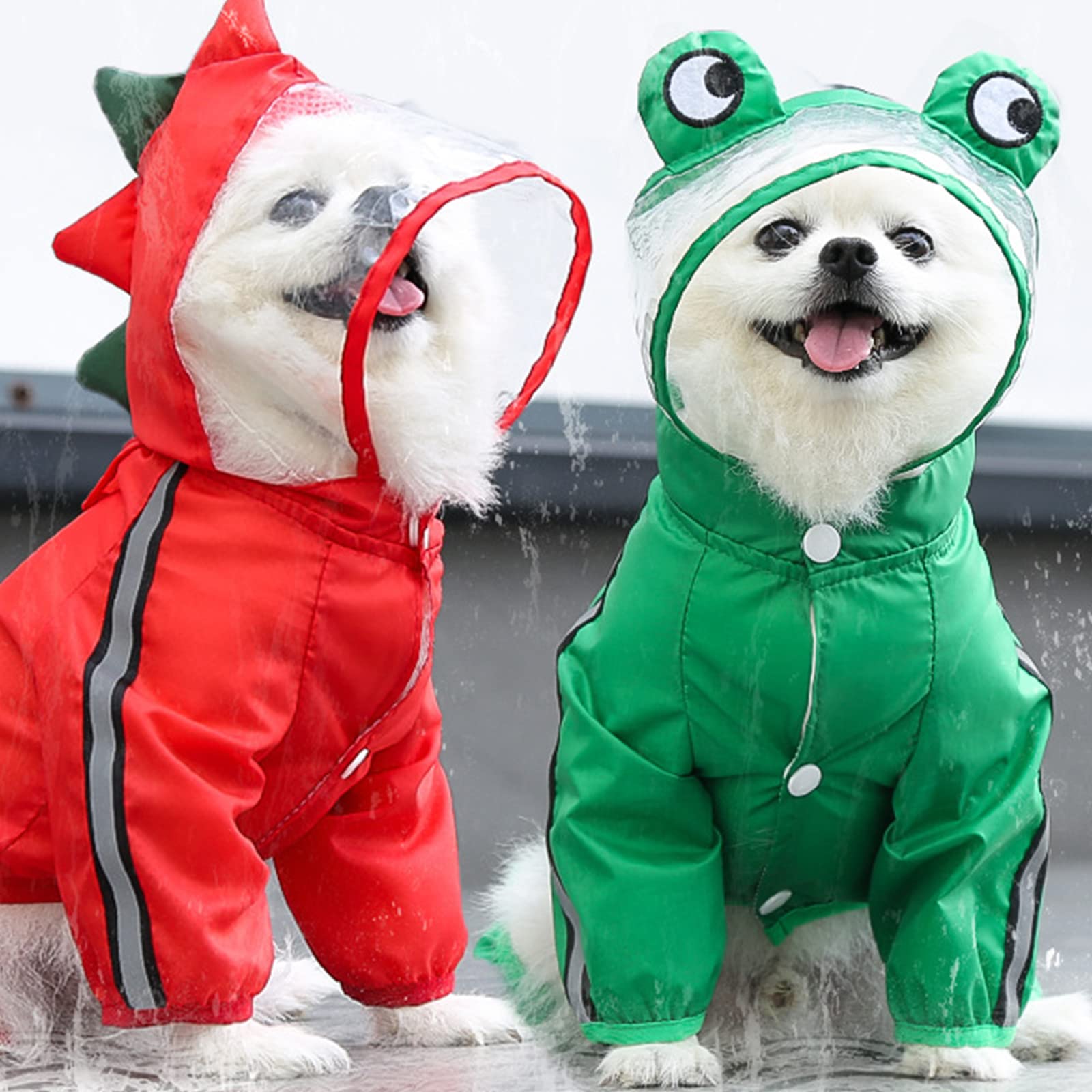 HMJGDHX Chubasquero para Perros, Poncho Transparente con Capucha, Transpirable para Perros pequeños, medianos y Grandes, Impermeable, Reflectante, Dinosaurio/Rana, Lindo Modelado