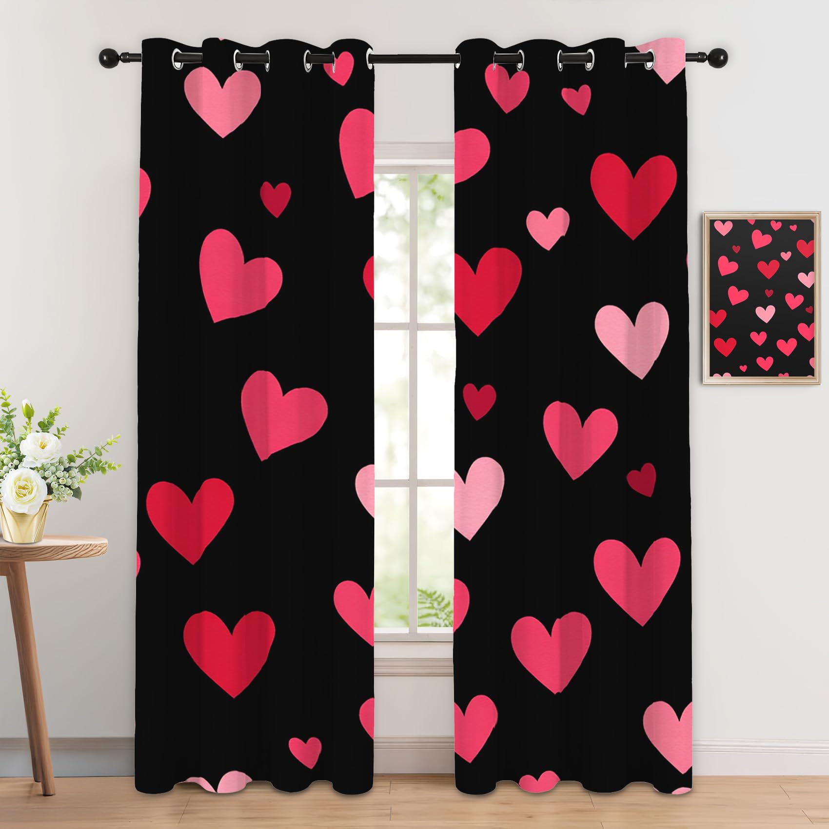 Luxfieo Heart Blackout Curtains for Living Room Bedroom - 54 Inch Drop Curtains 66x54, Girls Red and Pink Love Heart Patterned Window Treatments, Thermal Eyelet Drapes 2 Panels