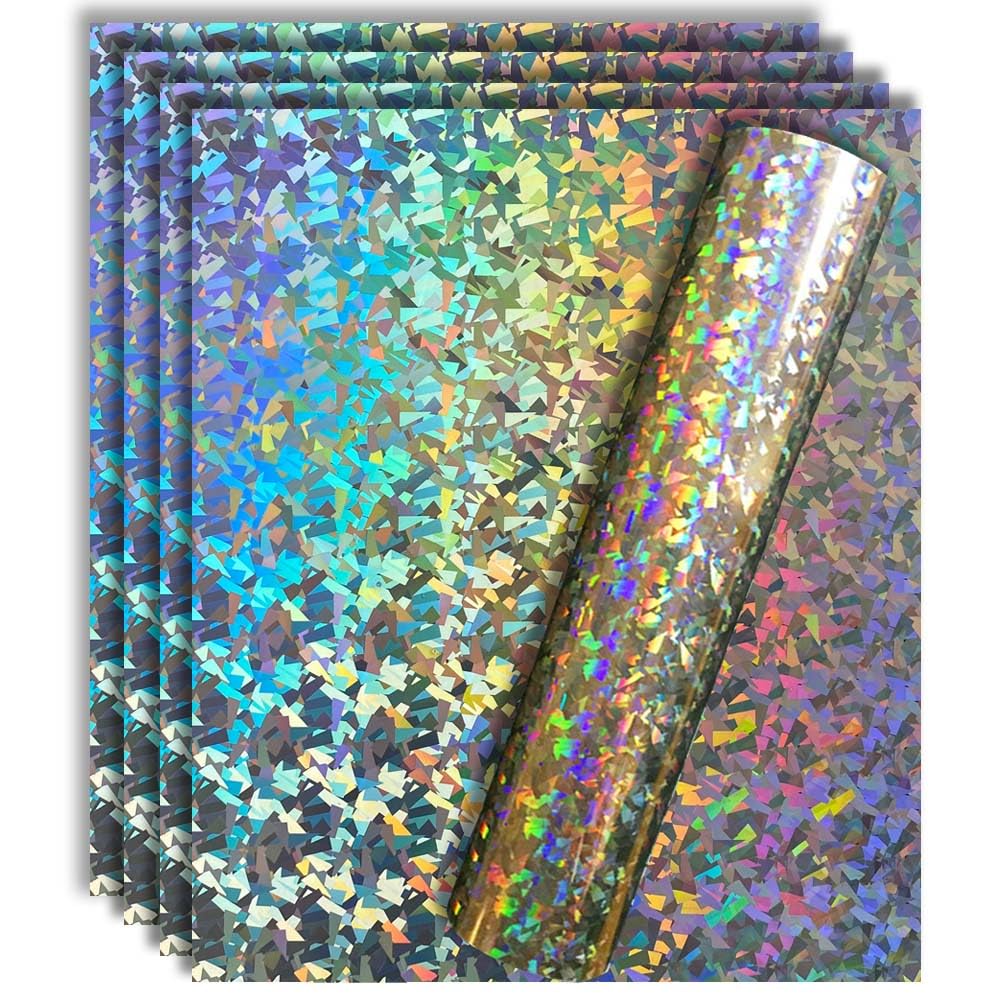 Holographic Crystal Silver Metallic Foil HTV Heat Transfer Vinyl for T-Shirt 12" X 10"(Pack of 5)