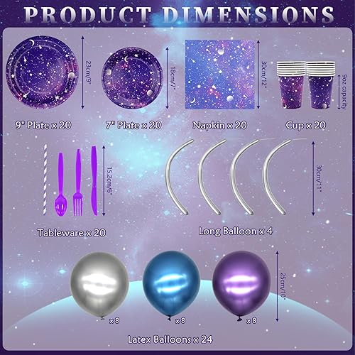 Miniatura 4 de Suministros de fiesta de galaxia, incluye telón de fondo de cumpleaños de galaxia espacial, platos, servilletas, vasos, mantel, globos, globos de
