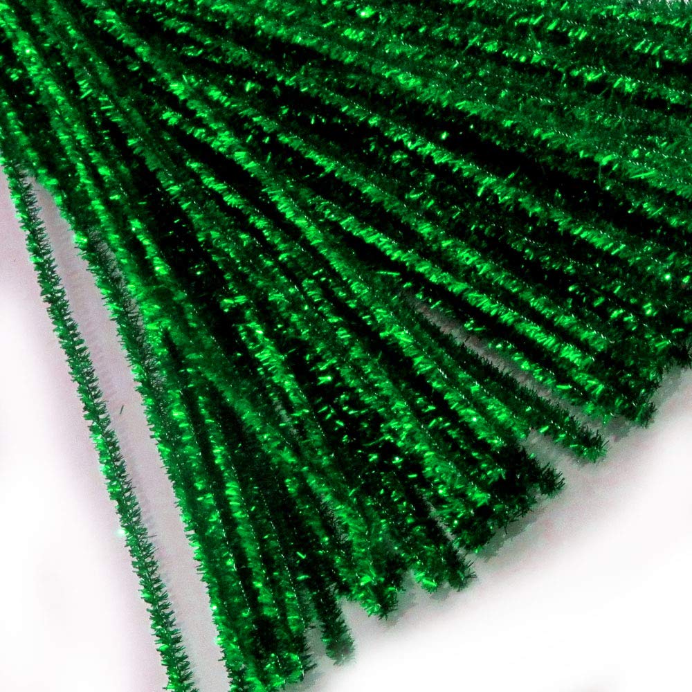 The Crafts Outlet Chenille Sparkly Stems, Pipe Cleaner, 20-in (50-cm), 100-pc, Emerald Green
