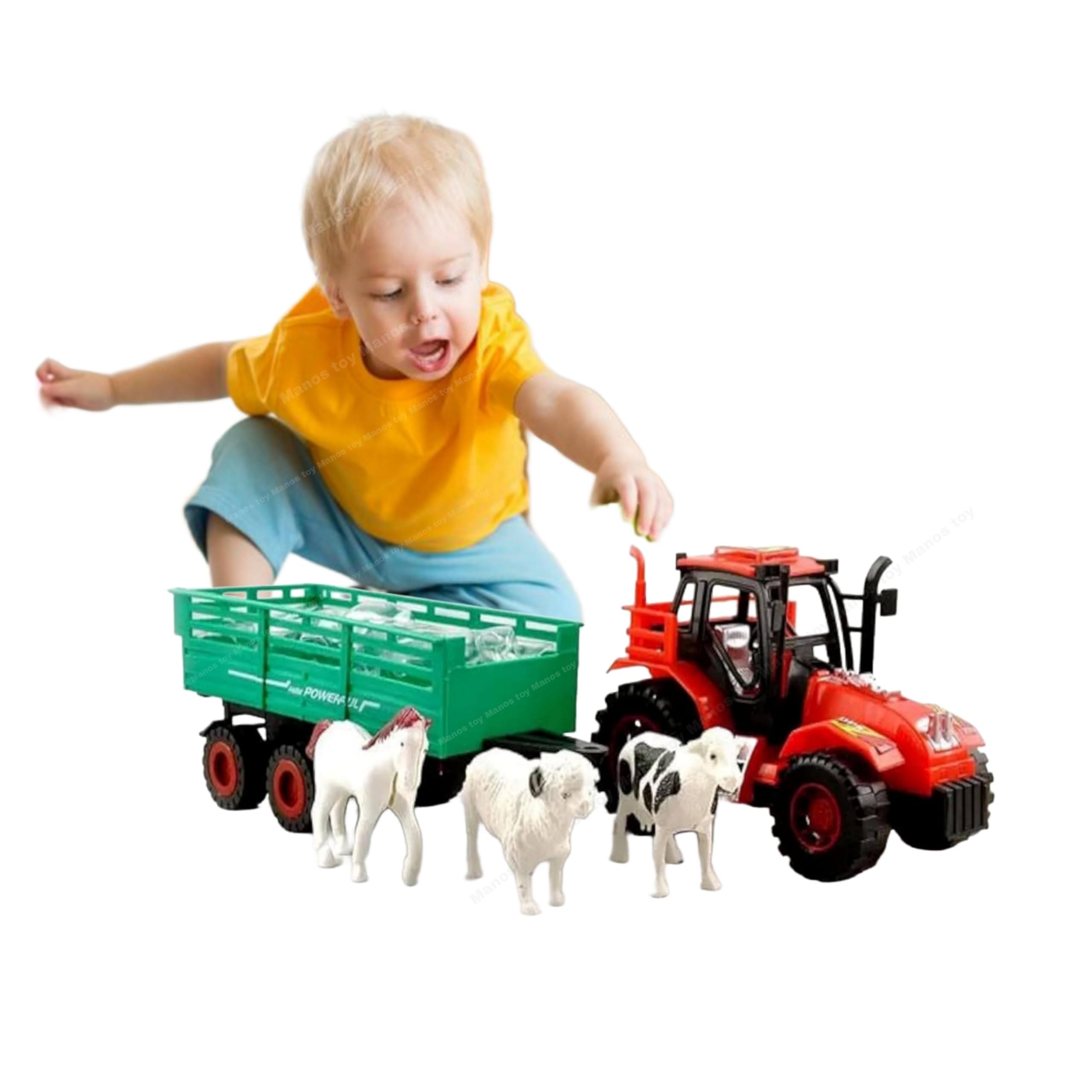Manos Farmer Friction Tractor Trolley Toy for Kids with Animal Toys Horse-Cow-Sheep, Pull Back Plastic Tractor with Trolly for Kids, Tractor Toy for Kids (Multicolor, Pack of: 1) (B0CMXYSCYR) Amazon Price History, Amazon Price Tracker