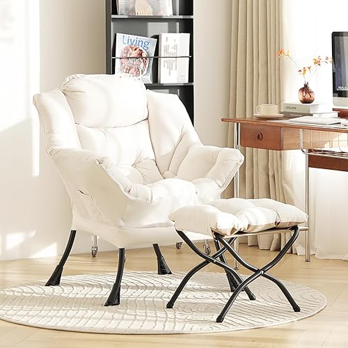 Miniatura 2 de LITA Silla Lazy con otomana, sofá tapizado de acento moderno, silla de lectura contemporánea con reposabrazos y un bolsillo lateral para sala de