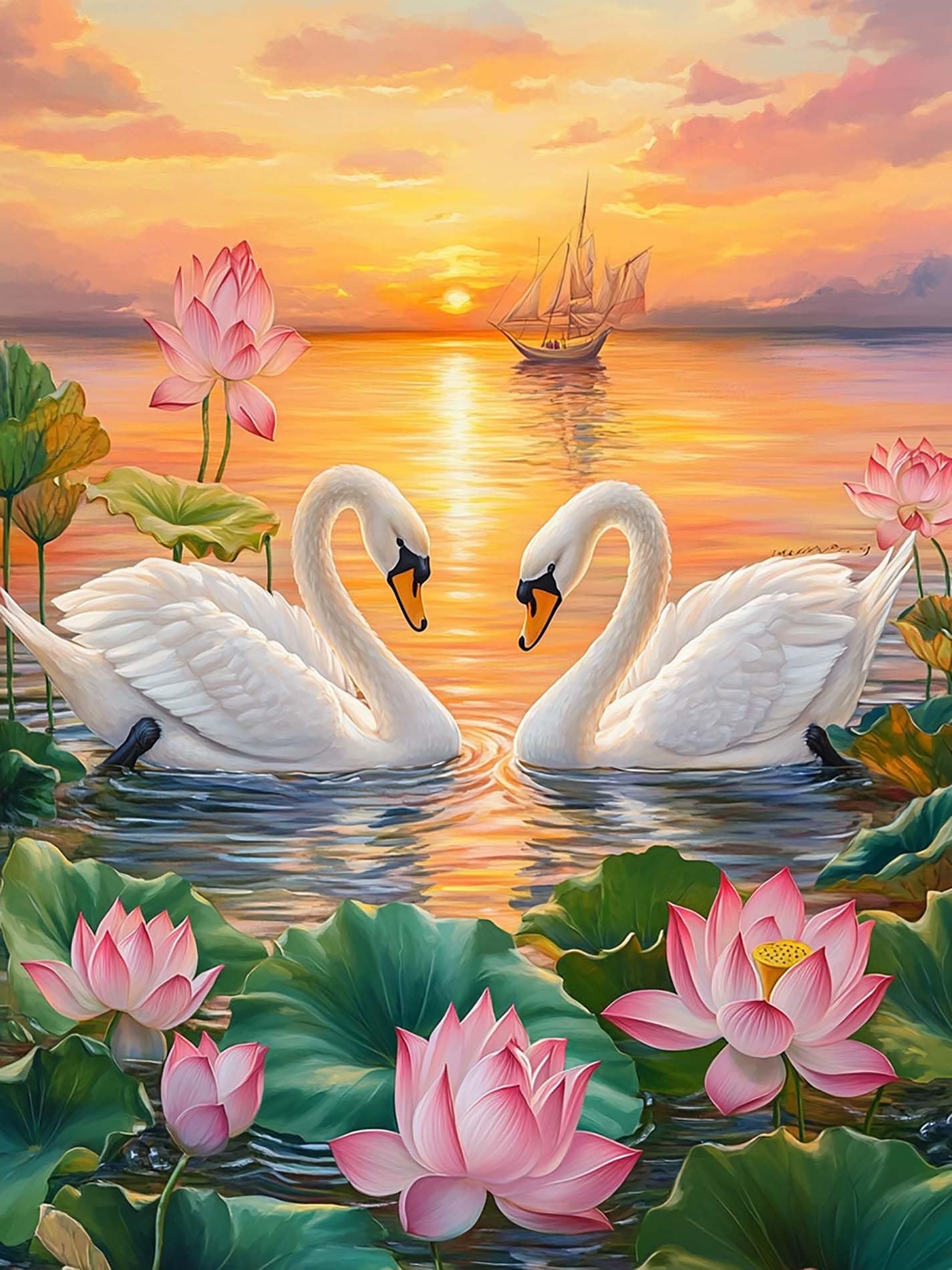 VAIIEYO 5D DIY Diamond Art Kits for Adults Swan, Diamond Painting Lotus Animal, Diamond Art Full Drill Round Rhinestone Craft Canvas for Home Wall