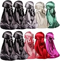 Vista 7 de ForceWave 10 piezas de cola larga sedosa Durags para mujeres y hombres, satén Durag 360 onda, Dorag, 10 piezas