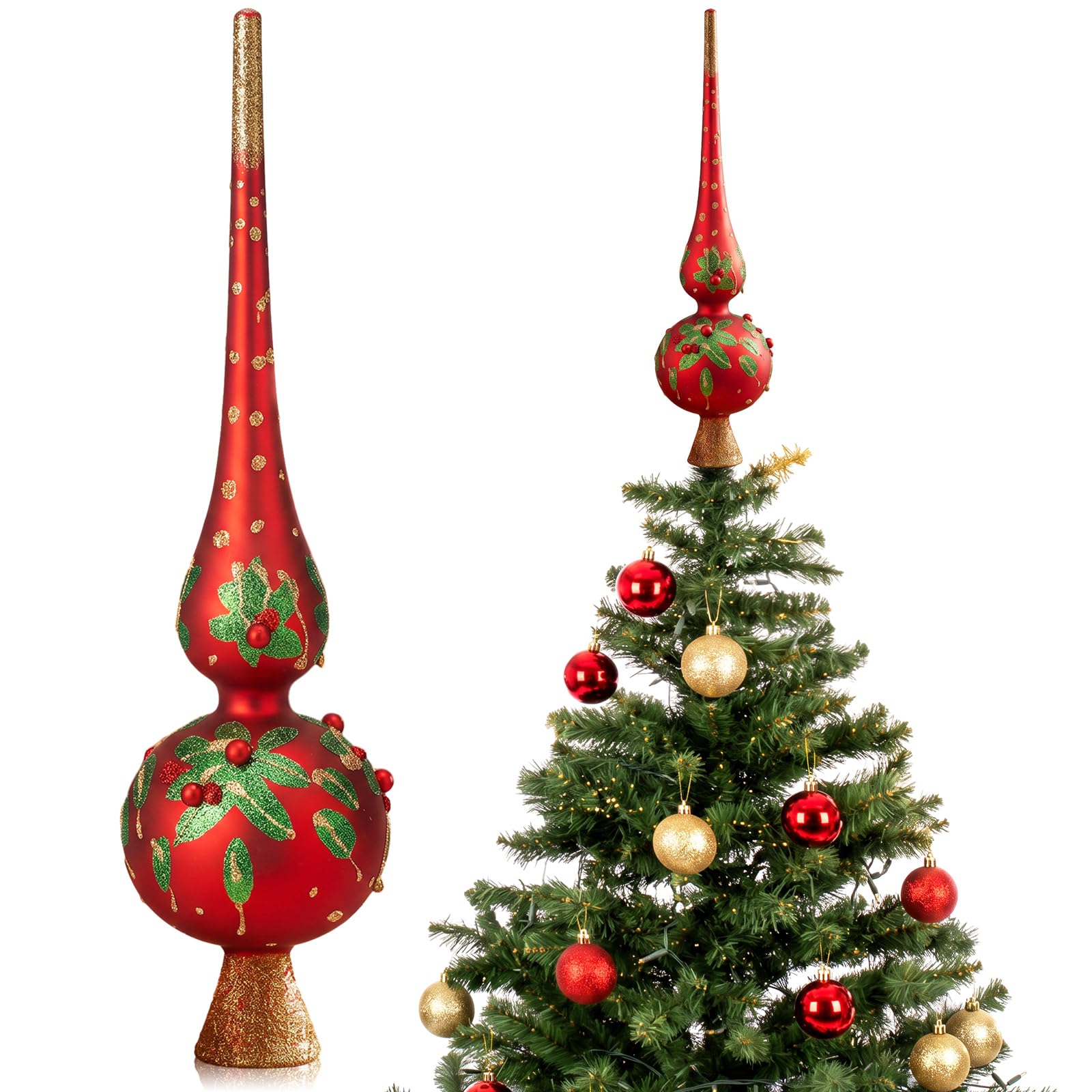 Gejoy Mercury Glass Christmas Tree Topper Finials Ornaments Poinsettia
