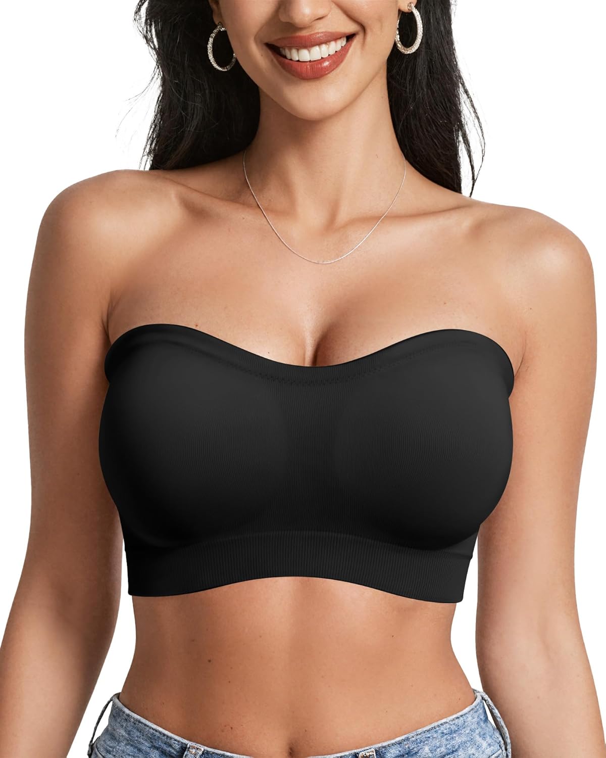 OEAK Strapless Bras for Women Wireless Bandeau Bra Non Slip Push Up Tube Top Seamless Bras Comfortable Padded Bralette