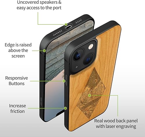 Miniatura 25 de Carveit Funda magnética de madera para iPhone 13 Pro [madera natural y TPU suave negro] funda protectora de madera única y elegante a prueba