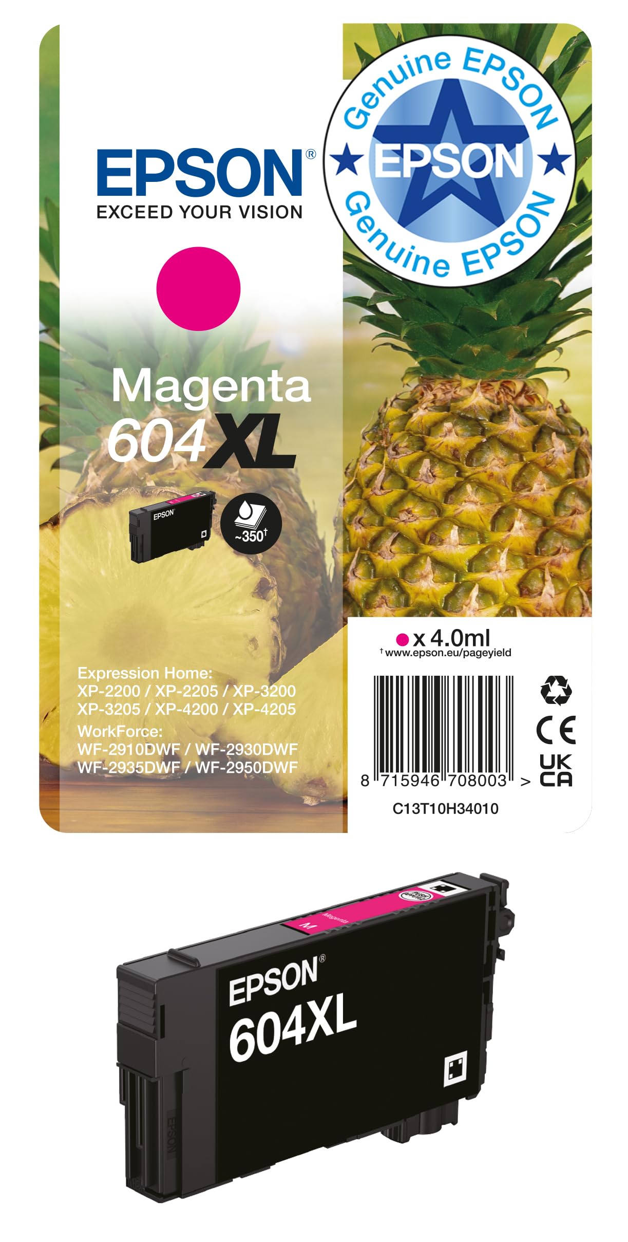 Epson Magenta 604XL Ink Cartridge High Yield Pineapple C13t10h34010