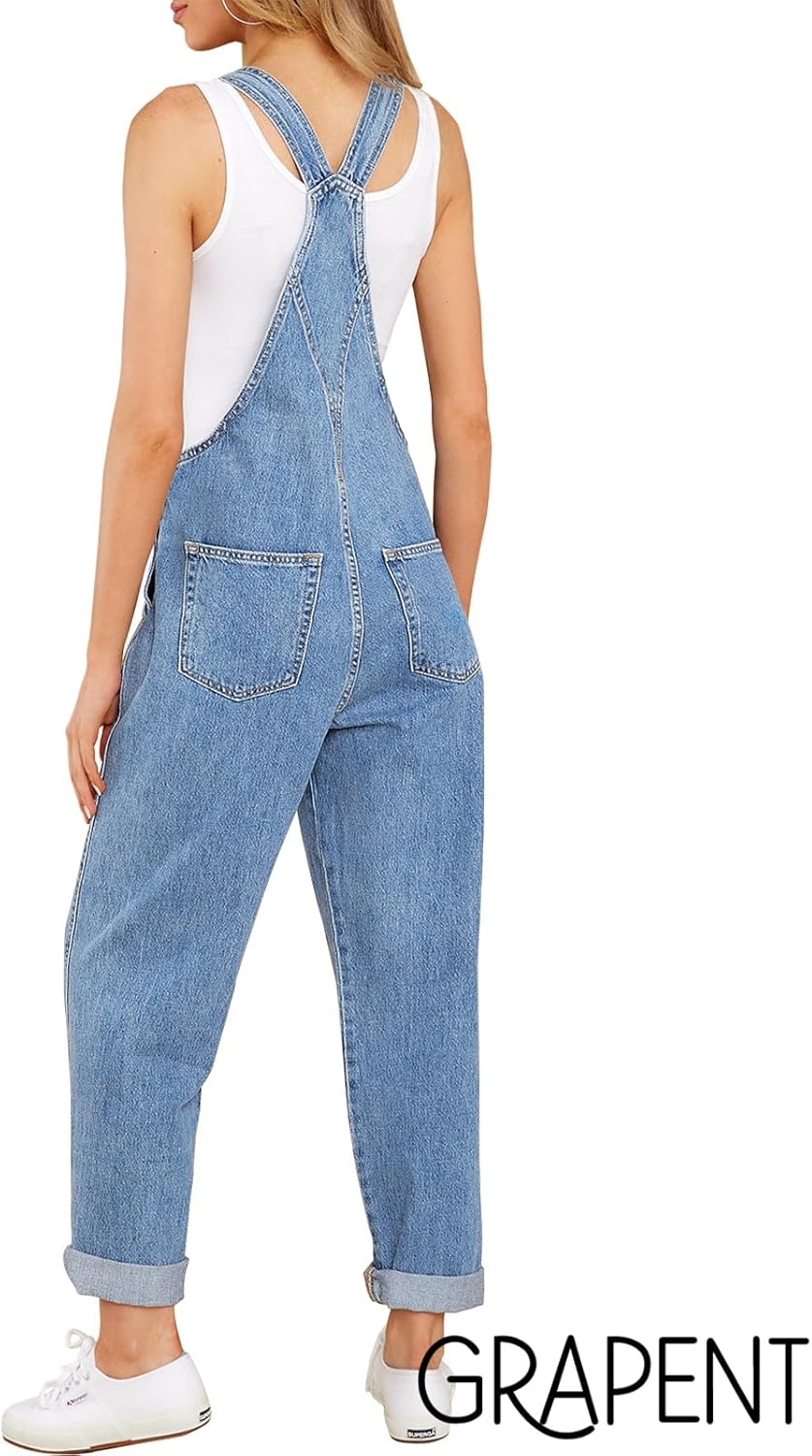GRAPENT Overalls for Women Loose Fit Jean Denim Bib Jumpsuit Stretch Overall Pants - Image 2