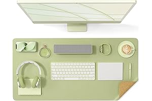 Cleanly Decorated Minimal Desk Setup with Cork Mat