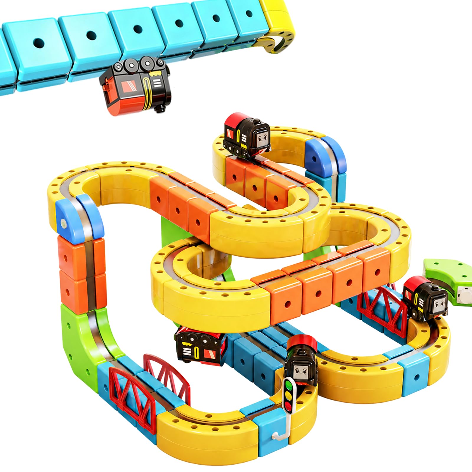 Guiwuiyu Clickrail Electric Train Set, 167PCS 3D Magnetic Train Sets with 80 Cube Tracks 87 Accessories, Anti-Gravity STEM Track Fusion Toys for Boys & Girls Aged 3+