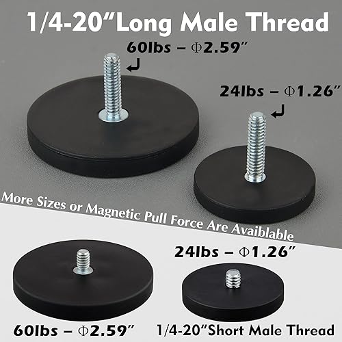 Miniatura 8 de MUTUACTOR Imanes fuertes y resistentes, imanes de goma de neodimio antiarañazos 14-20 macho roscado, paquete de 2 potentes imanes de tierras raras