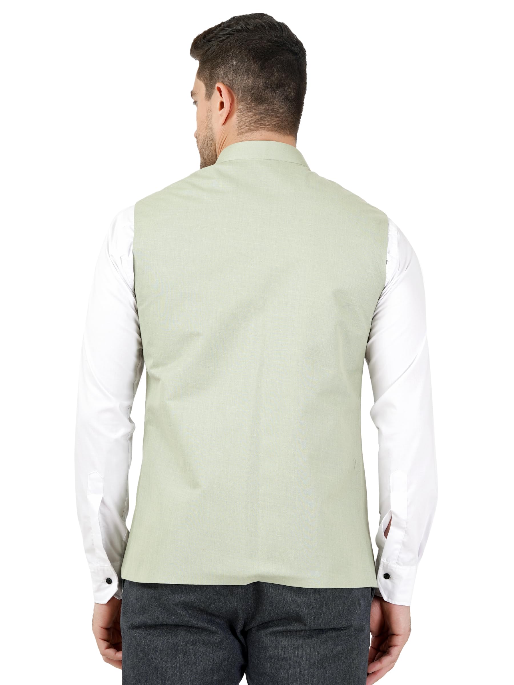 Badoliya & Sons Men’s Nehru Jacket Formal Ethnic Waistcoat, Front Button Closure Perfect for Weddings & Traditional Occasions (Light Green, 40) - Image 4 thumbnail