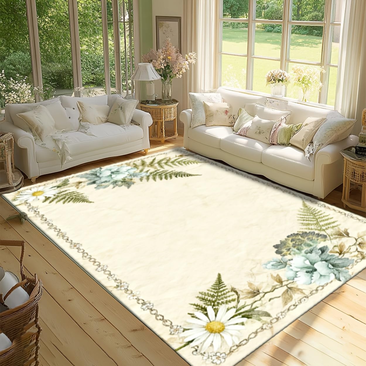 Tapis imitation cachemire floral jaune clair pour embellir votre grand salon