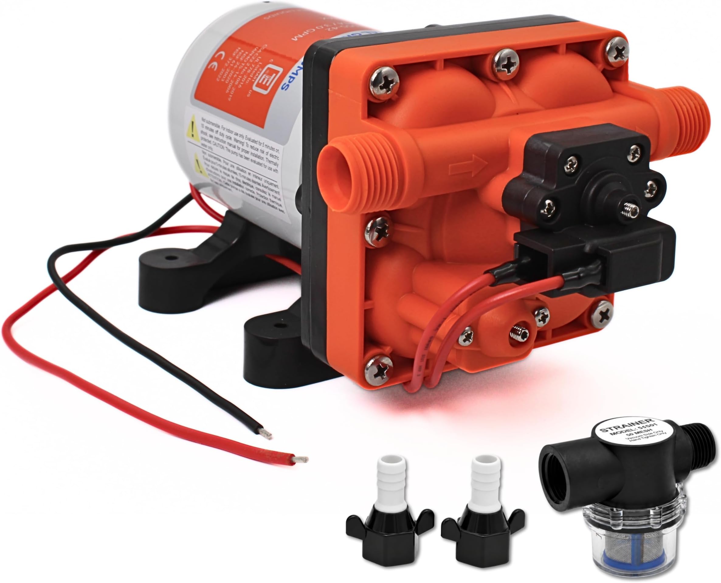 Seaflo 42 Series Diaphragm Pump with Bypass for Reduced Cycling 12V/24V 3.0GPM 55PSI (12 Volts)