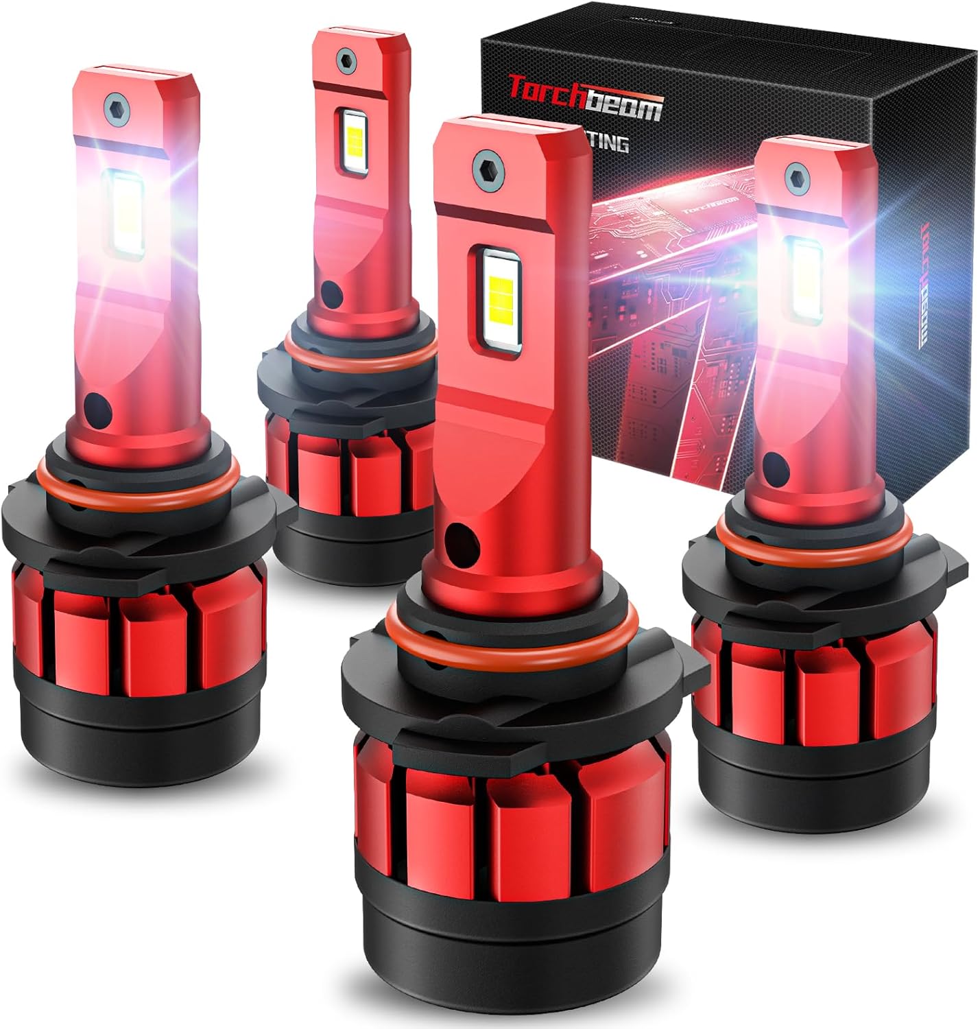 Torchbeam T6 9005 9006 LED Bulbs, 50000 Lumens, Halogen Head 9005/HB3 9006/HB4 Light Bulbs for Car, LED Fog Light Bulbs,HeadIight Bulb Low Beam & High Beam, 4 Pack