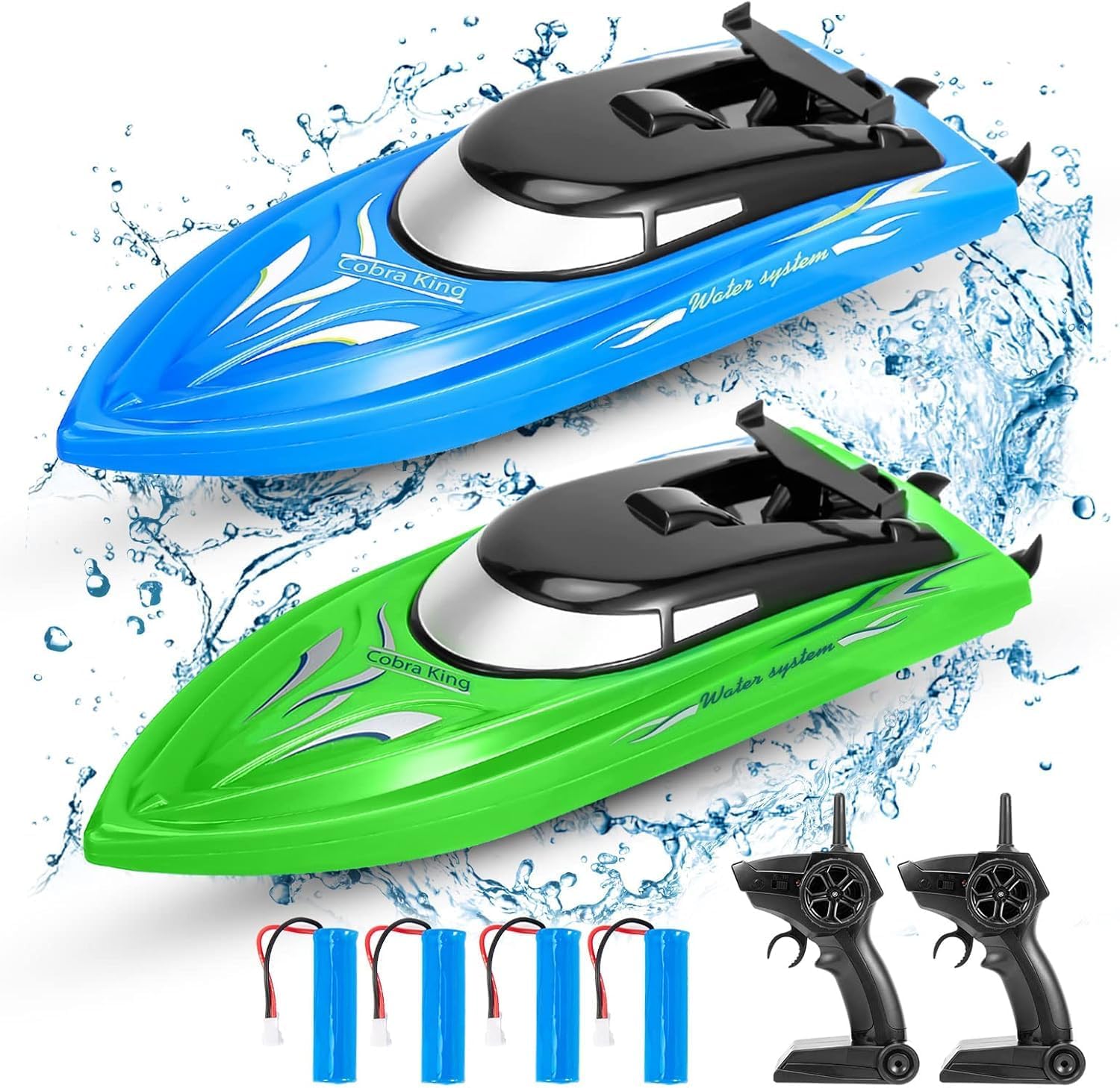 Aptliton 2-Pack Fast Self-Righting RC Boat, 20Mins Runtime 40-50m Range Claw-Streak Paint for Pool Lake Summer Toy Blue And Pearl Green - Image 2