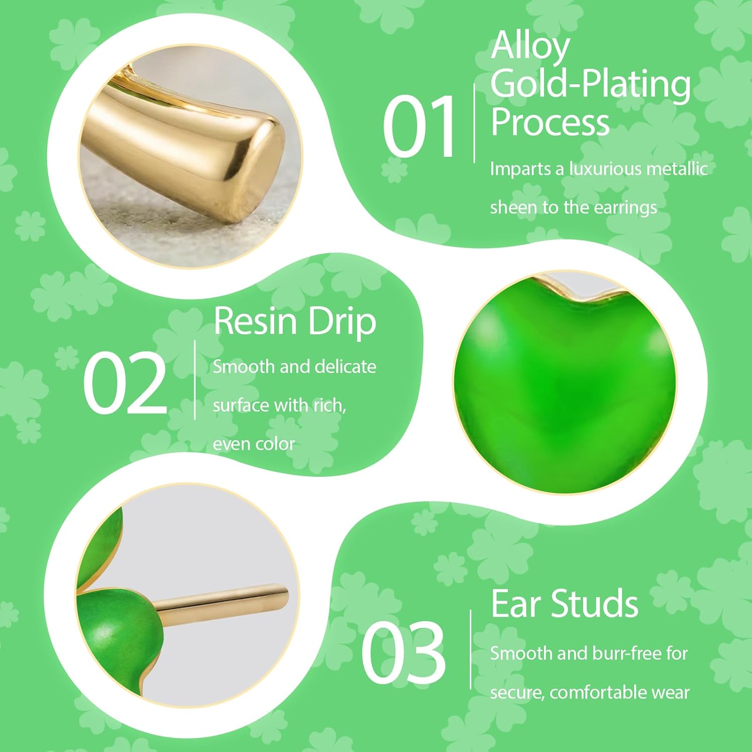 Shamrock St Patricks Day Earrings for Women Shirt Accessories Irish Symbol Jewelry Gift, Pierced Available Green Leaf Clover Dangle - Image 2