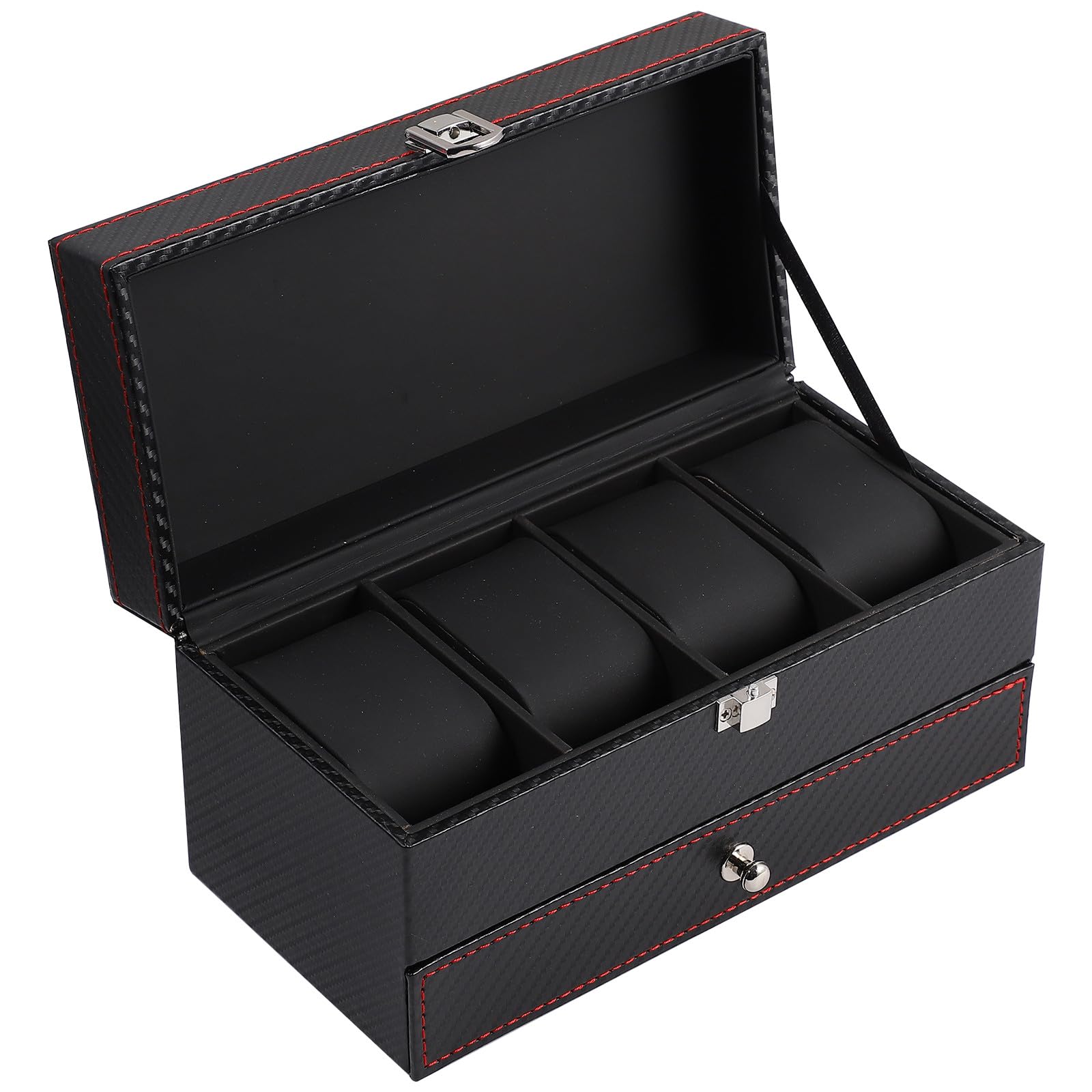 GALPADA Boîte à Montre Noire en Bois et Cuir, Rangement Élégant