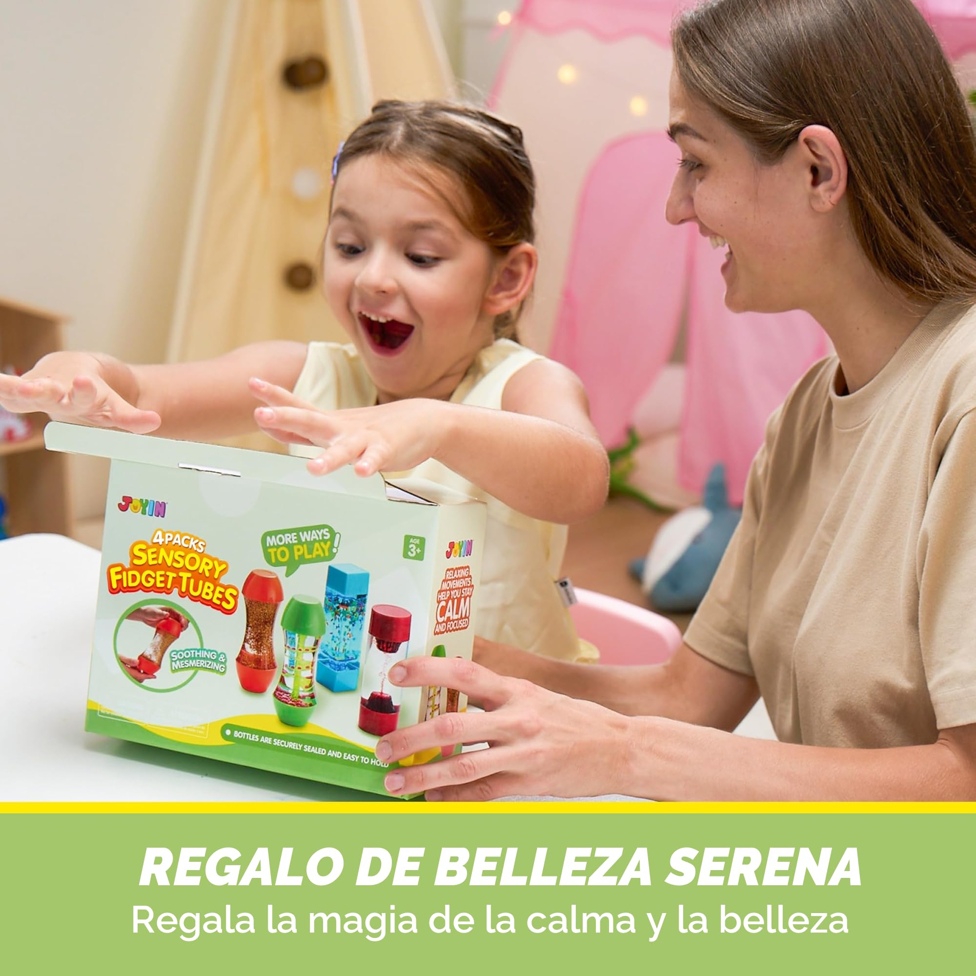 JOYIN 4 Tubos antiestrés, Juguetes sensoriales de descompresión Intelectual, Gotas Coloridas y Forma cómoda, recursos de Aprendizaje Emocional para niños para concentrarse y calmar 3+