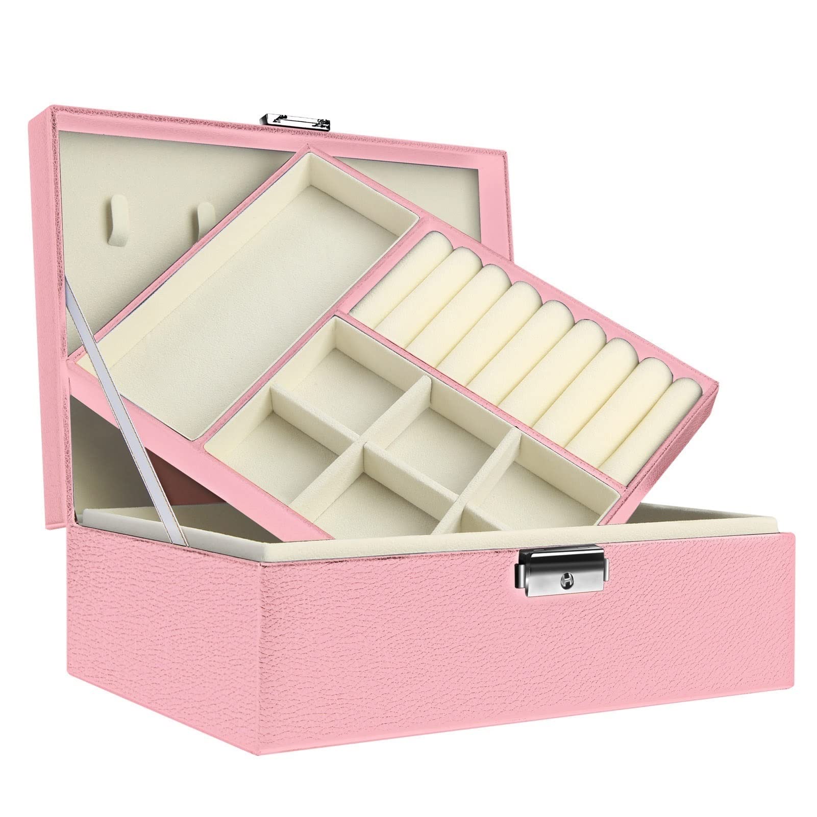Gift Box Jewelry Womens Jewelry Box Storage Box 2 Tier Large Lockable Display Stand for Earrings Rings Necklaces