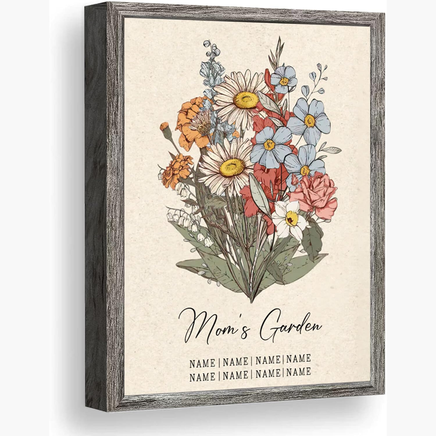 Personalized Mothers Day Gifts for Mom, Customized Birth Month Flower Mothers Garden, Custom Canvas with Name Wall Art, Mothers Day Birthday Gifts from Daughter Son, Grandmas Garden Canvas with Kids