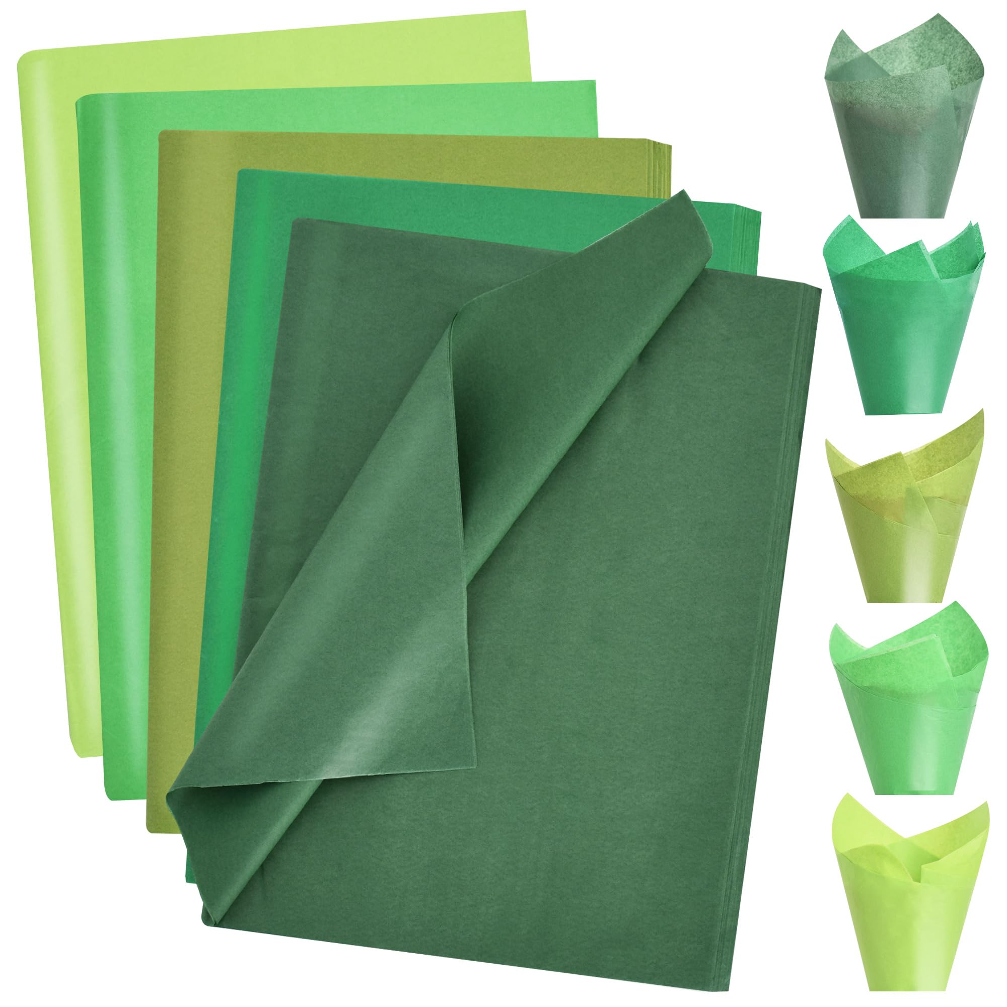 BEISHIDA 100 hojas de papel de seda serie verde, papel de seda para envolver a granel para bolsas de regalo de 14 x 20 pulgadas, papel de regalo para cumpleaños, bodas, graduaciones, manualidades de bricolaje, flores navideñas, serie verde