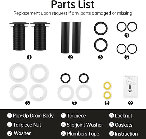 Miniatura 74 de KES S2008A-BK-P2 - Drenaje desplegable para lavabo de baño, 2 unidades de acero inoxidable T304 y latón, 2 unidades para lavabo de baño, color negro