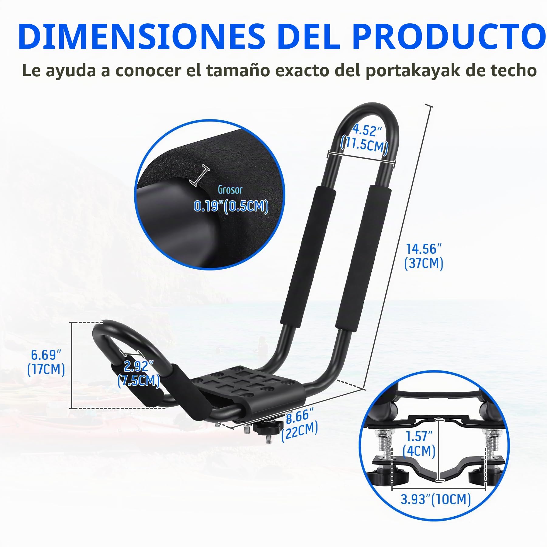 2 piezas Barras universales para kayak en el techo del coche, portaequipajes para kayak y tabla de surf, soporte universal de barra J para techo, portaequipajes para kayak y tabla de surf