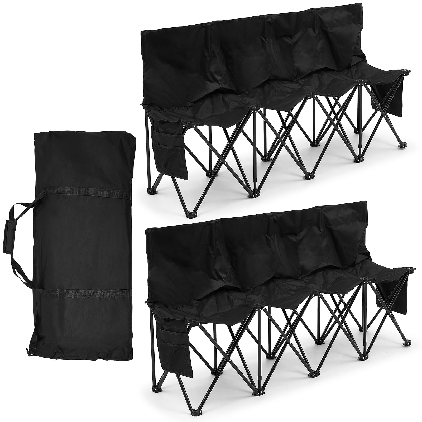 Kigley 2 panchine portatili pieghevoli a 4 posti per sport di squadra, con schienale e borsa per il trasporto, per calcio, campeggio, viaggi, eventi, attività all'aperto, con borsa portaoggetti
