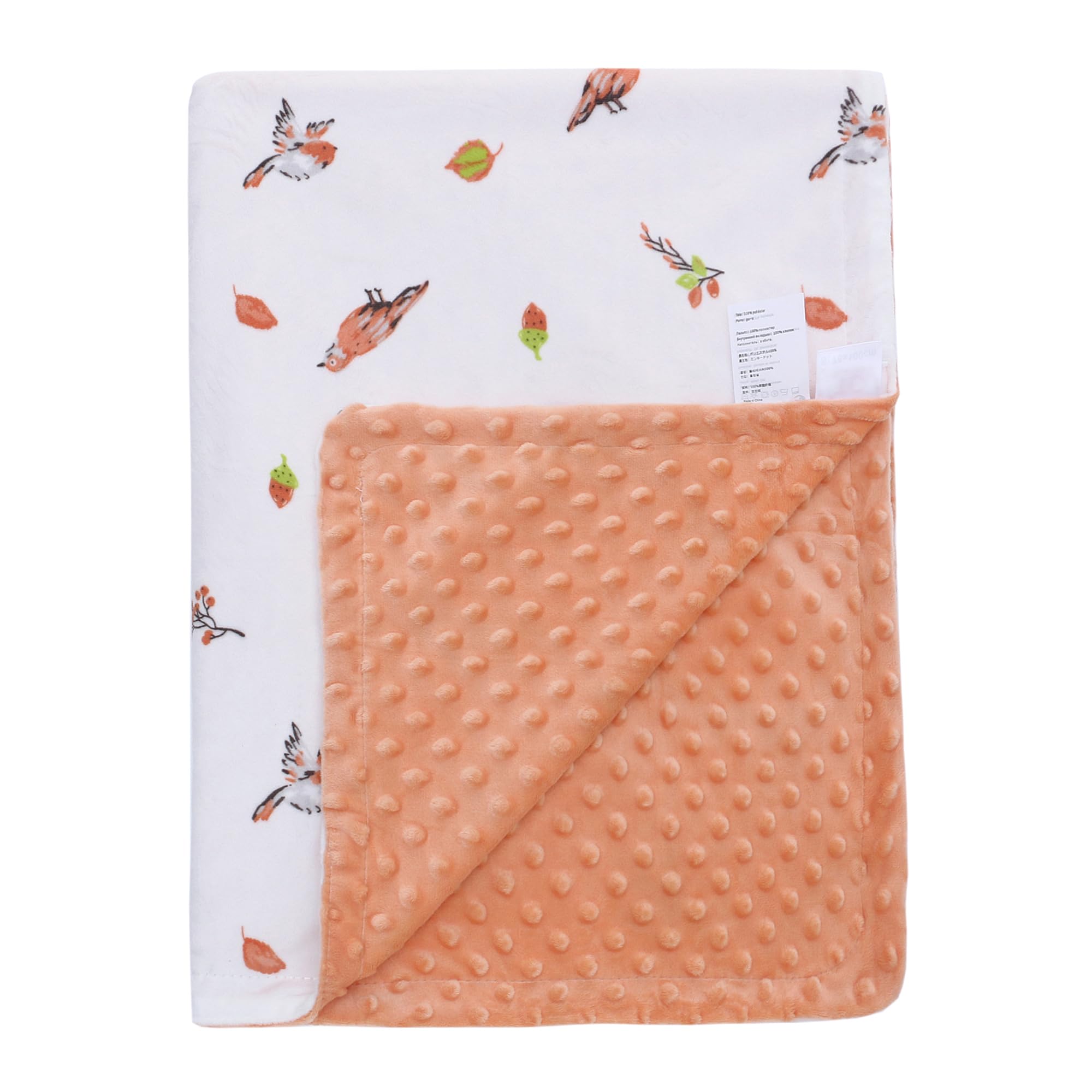 Baby Blankets for Unisex Boys Girls,Nursery Minky Blankets,Throw Blanket with Prints Flannel Front and Plush Mink Dotted Backing, Suitable for All Season 75 x100cm (Pink Bird+Orange)