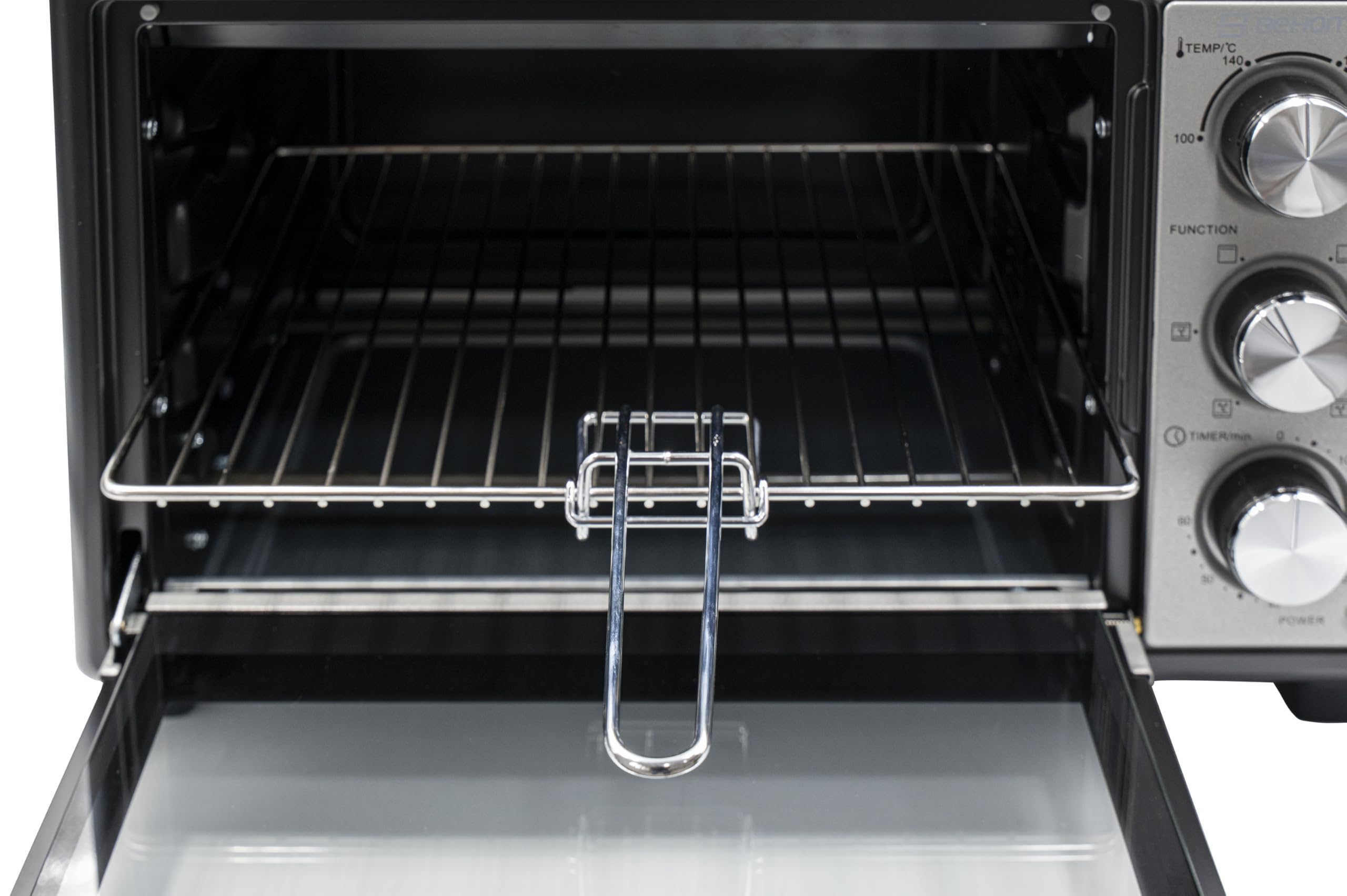 BEHOME Fornetto Elettrico Ventilato 20L da Tavolo, Temperatura fino a 230°, Timer 60 min, Forno Elettrico da tavolo con griglia, teglia e sollevatore griglia inclusi, antiaderente, doppio vetro