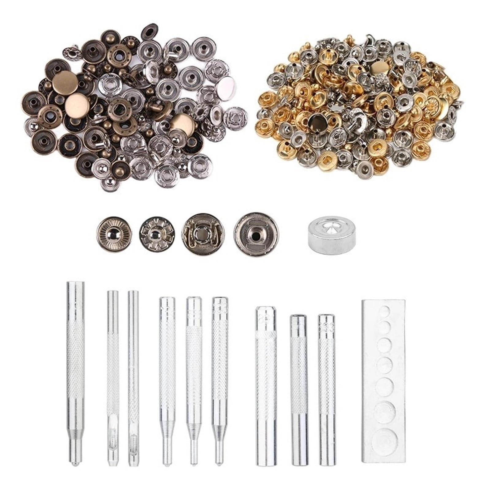 Juego de 50 Sujetadores artesanales de Cuero y Metal con Hebilla a presión Cuatro en Uno, Botones de presión for botón de Ropa con Herramientas de instalación(Type3)