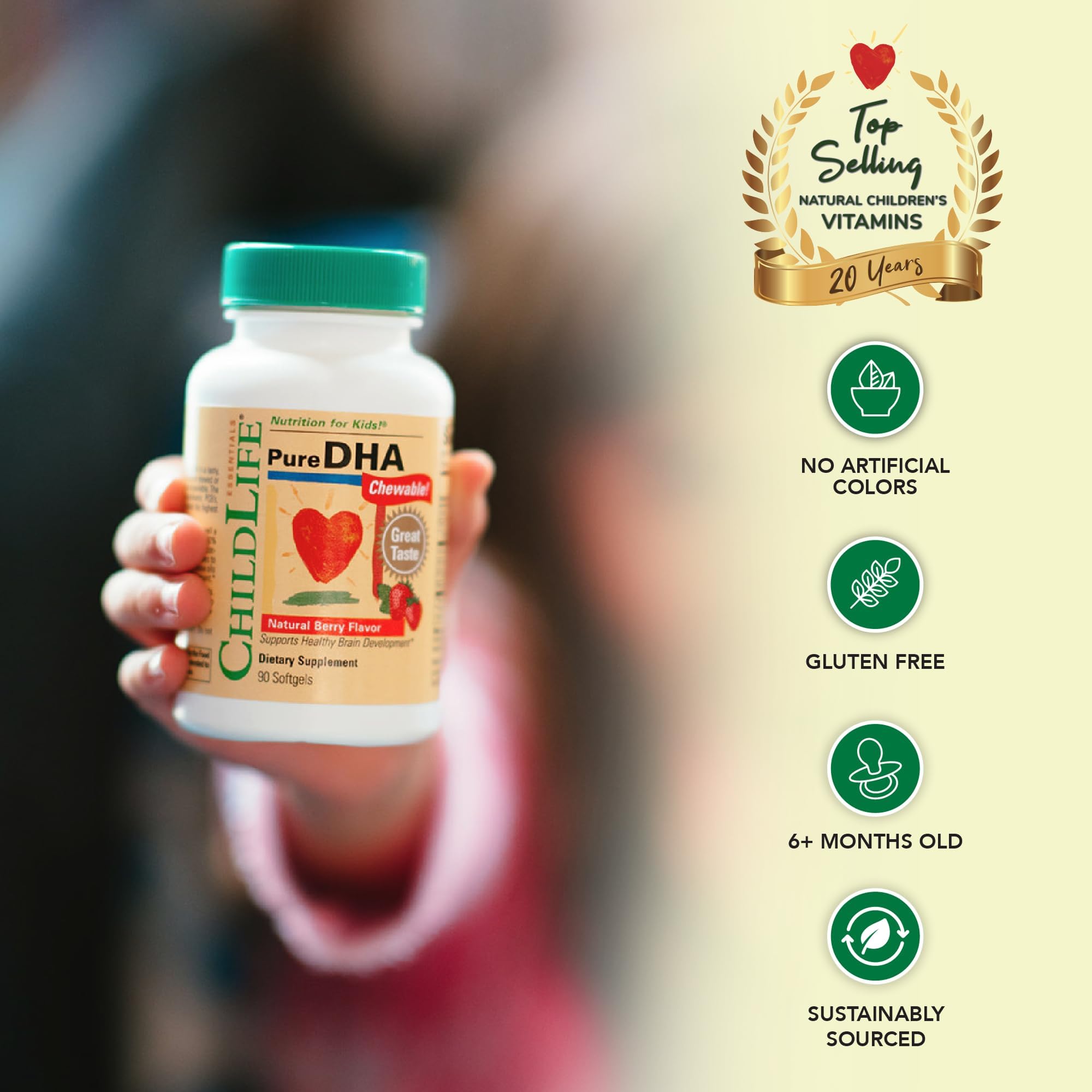 Pure DHA for Kids - Omega 3 Fish Oil Supplement for Children, Babies, & Toddlers, Pure DHA Softgel Chewables, Gluten Free, Natural Berry Flavor - 90 Softgels (Pack of 2)