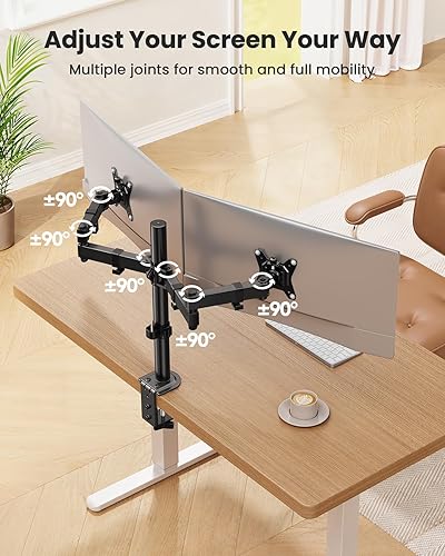 Miniatura 7 de ErGear Soporte para monitor doble, soporte de monitor resistente para monitores de 17 a 32 pulgadas, brazos flexibles con fácil alineación de doble