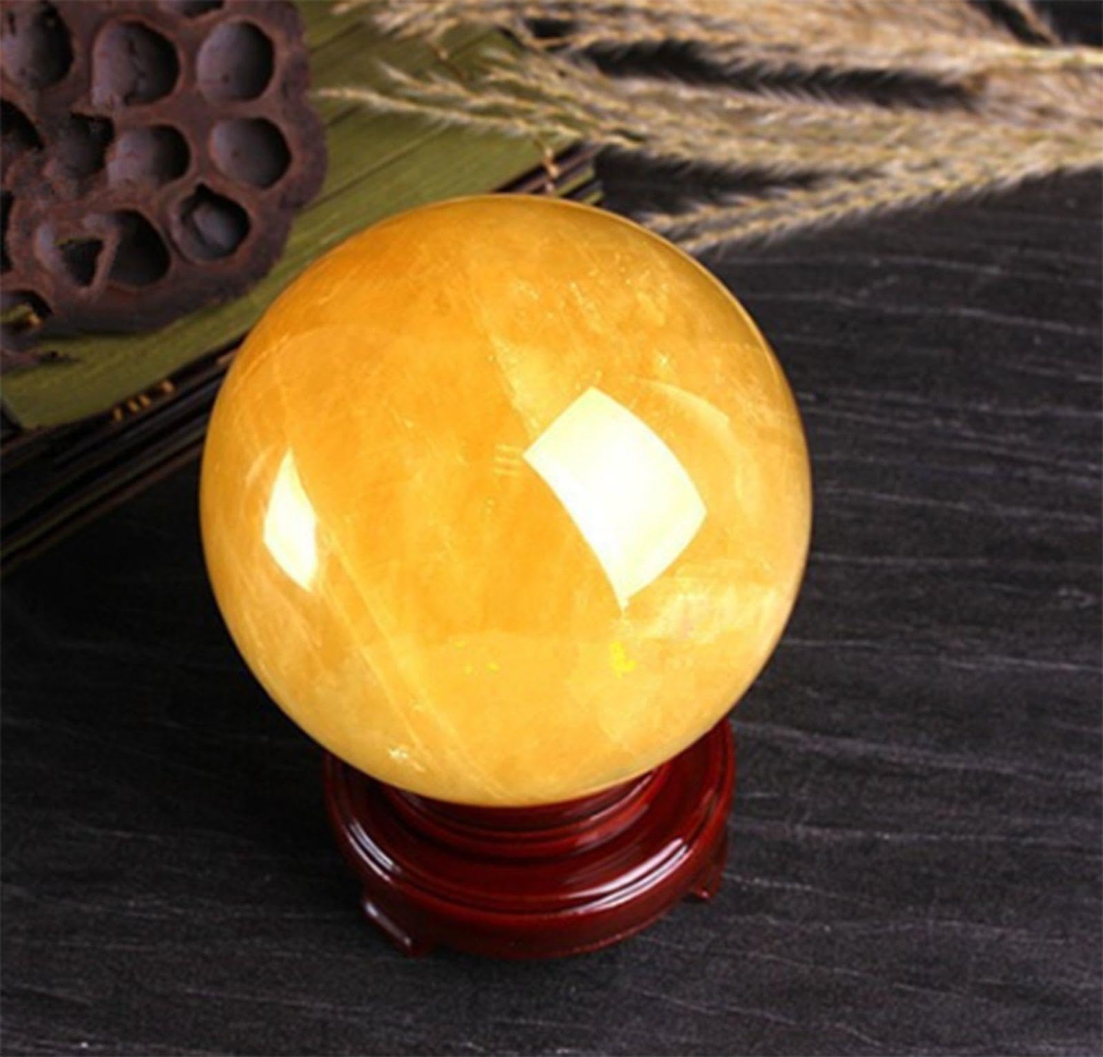Sfera di Cristallo Giallo Naturale Sfera di Cristallo di Quarzo Citrino Lucidato con Supporto per Reiki, Decorazioni per La Casa, Cristalli e Pietre Curative Ornamento Fengshui,80mm