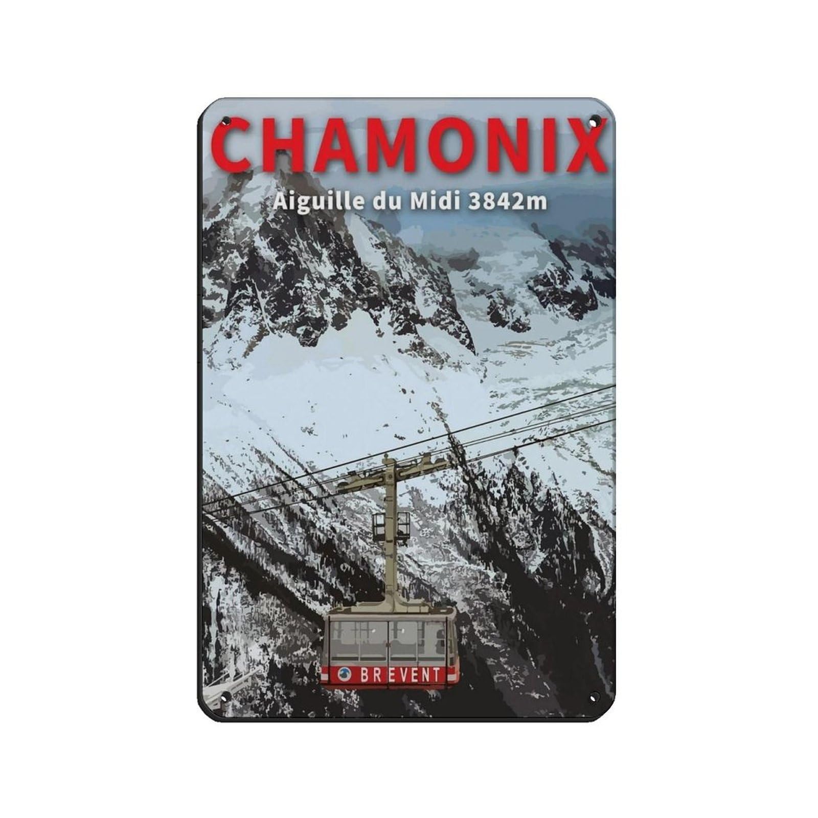 Chamonix Travel Poster, France Poster Retro Poster Metal Tin Sign Chic Art Retro Iron Painting Bar People Cave Cafe Family Garage Poster Wall Decoration 8x12inch(20x30cm)