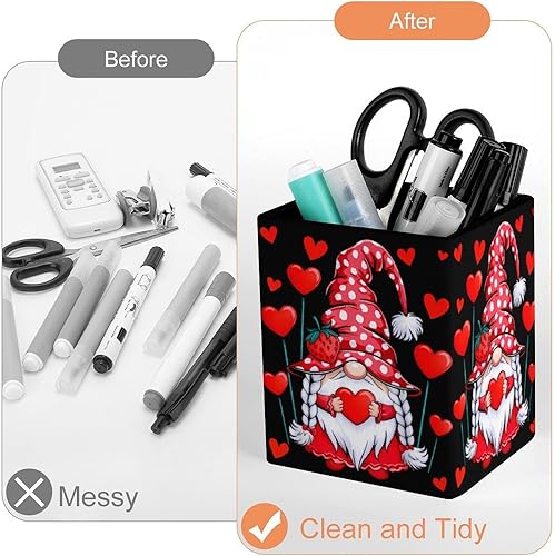 Miniatura 3 de Gnome With Red Heart Strawberry Hat Valentine's Day Pencil Holder, Leather Makeup Brush Holders Storage Desktop Organizer Desk Decor for Office