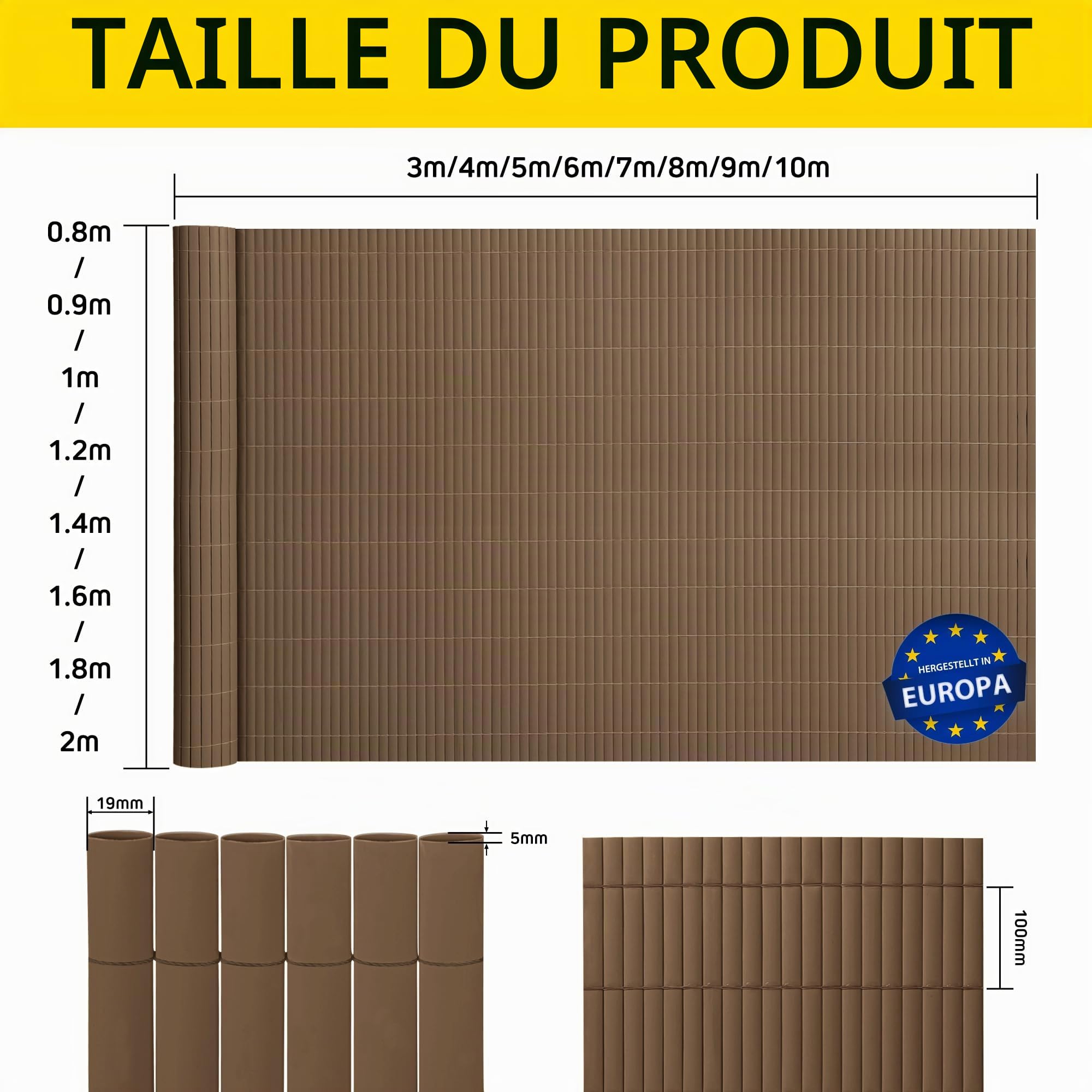 jarolift Canisse en PVC Standard Brise Vue pour Jardin Balcon Terrasse, Extérieur Balcon Clôture Résistante à la Corrosion et aux Intempéries,100 x 300 cm, Marron, Inclus 50 Serre-Câbles Marron
