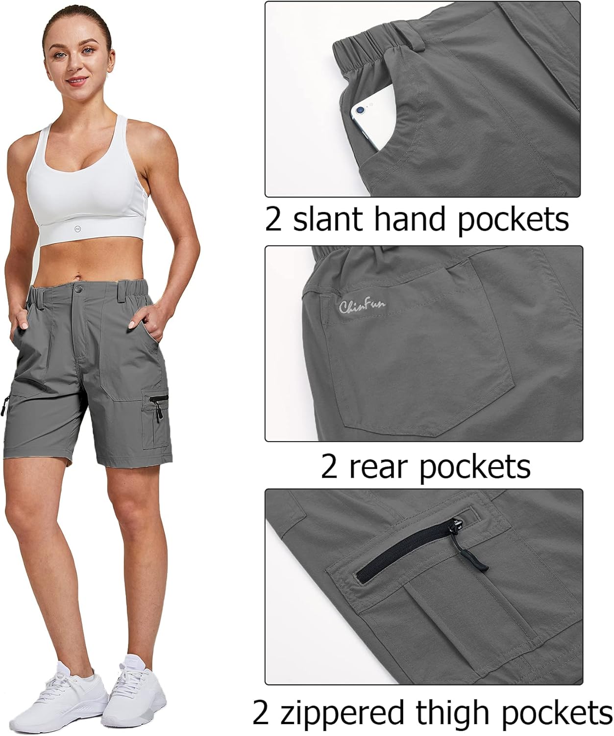 ChinFun Women's Stretch Cargo Shorts Lightweight Hiking Shorts Quick Dry Outdoor Shorts Water Resistant with 6 Pockets - Image 5