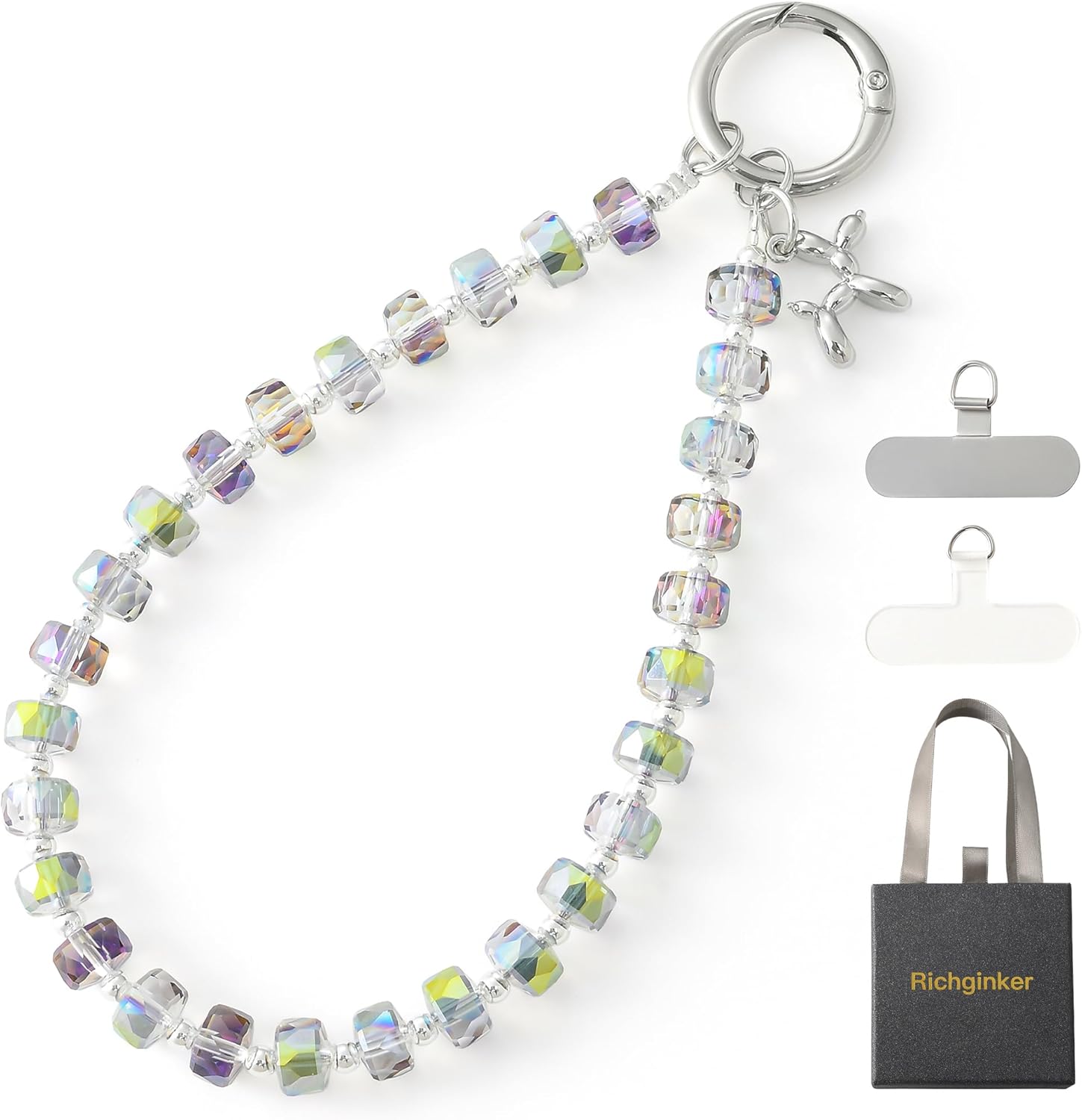 Crystal Phone Wrist Strap Phone Charm Chain Keychain Beaded Cellphone Lanyard with Tether Tab Hands-Free Wristlet Bracelet Wrist Grip Strap for Women, W-Green Purple - Image 2